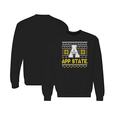 Men's  Black Appalachian State Mountaineers Holiday Fleece Crewneck Sweatshirt