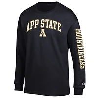 T-shirt à manches longues noir pour homme, champion des Appalachian State Mountaineers, avec logo Arch Over et 2 coups