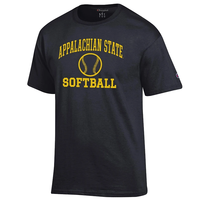 T-shirt de softball noir Powerblend pour homme, champion des Appalachian State Mountaineers
