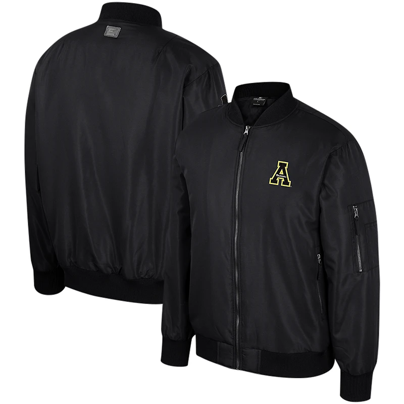 Blouson aviateur entièrement zippé Colosseum pour hommes, noir, Appalachian State Mountaineers