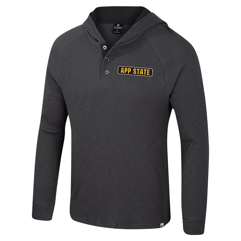 T-shirt à capuche manches longues Henley pour homme Colosseum Charcoal Appalachian State Mountaineers Dujour Ralgan