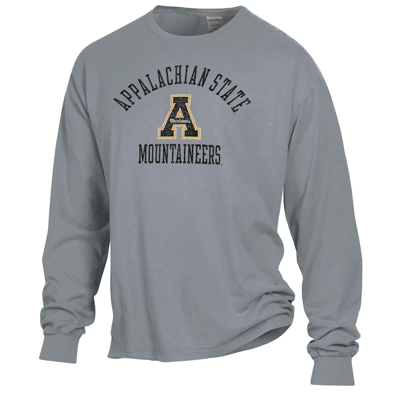 Men's ComfortWash Gray Appalachian State Mountaineers Arch Logo Garment Dyed Long Sleeve T-Shirt
