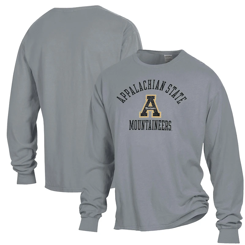 Men's ComfortWash Gray Appalachian State Mountaineers Arch Logo Garment Dyed Long Sleeve T-Shirt