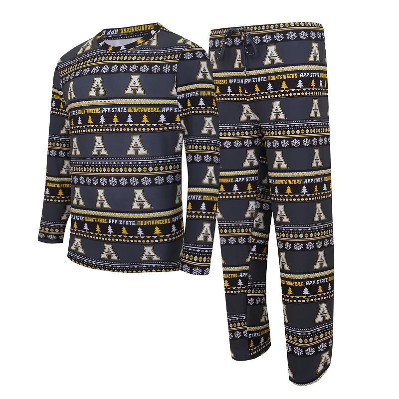 Men's Concepts Sport Black Appalachian State Mountaineers Swivel Long Sleeve Top & Pants Sleep Set