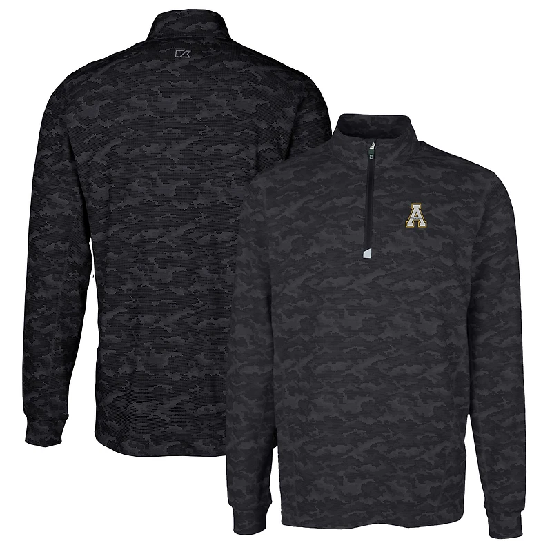 Men's Cutter & Buck Black Appalachian State Mountaineers Traverse Camo Print Stretch Quarter-Zip Pullover Top