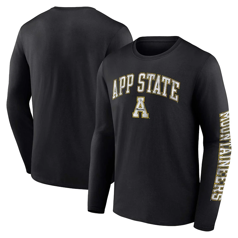 T-shirt à manches longues noir Fanatics Appalachian State Mountaineers pour hommes, arche en détresse sur logo