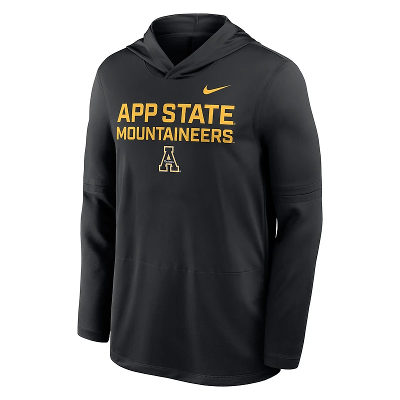 Haut à capuche léger Nike noir pour homme, Appalachian State Mountaineers, Sideline Dri-FIT