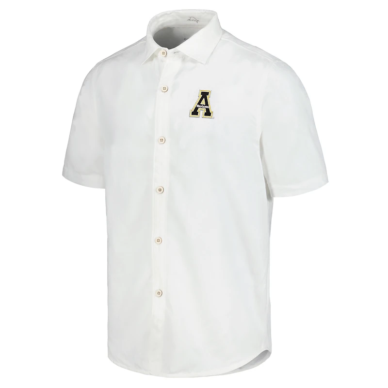 Men's Tommy Bahama White Appalachian State Mountaineers Coconut Point Palm Vista IslandZone Camp Button-Up Shirt