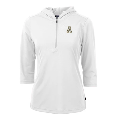 Women's Cutter & Buck White Appalachian State Mountaineers Virtue Eco Pique Half-Zip 3/4 Sleeve Pullover Hoodie