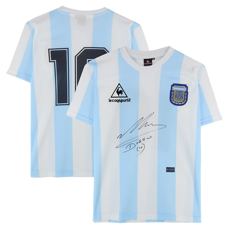 Diego Maradona Argentina National Team Autographed Blue/White Home Jersey - Front Signature