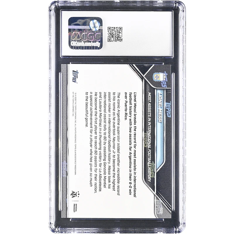 Lionel Messi Argentina National Team 2024-25 Topps Now Argentina Most Assist in International Football History #3 CGC Authenticated 9.5 Card