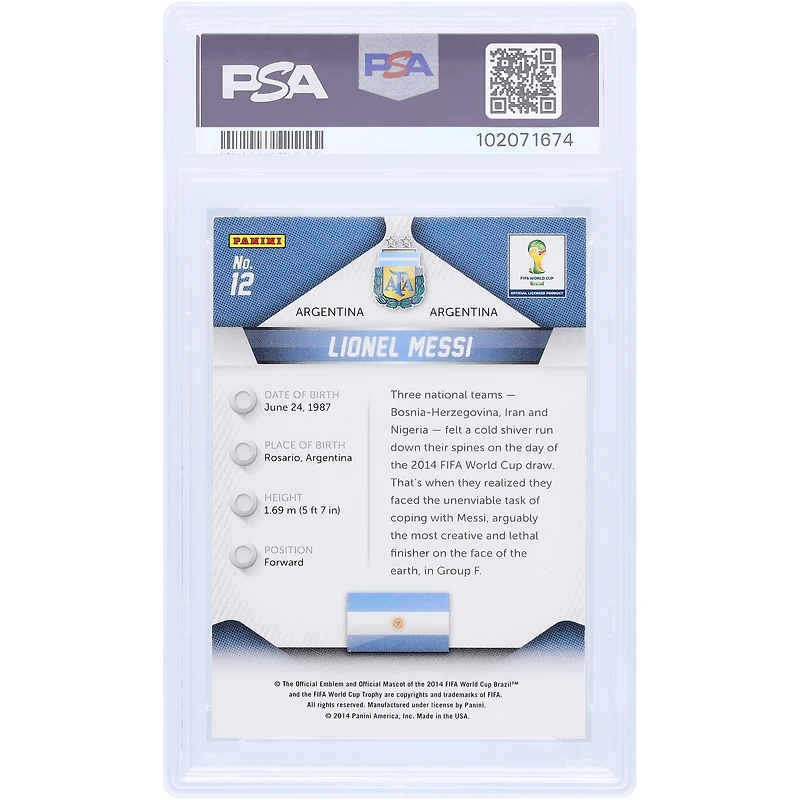 Carte Panini Prizm n° 12 de la Coupe du Monde Brésil 2014 autographiée par Lionel Messi, équipe nationale argentine, authentifiée, 9 pièces