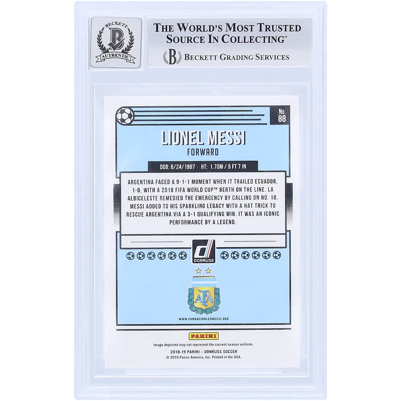 Lionel Messi Argentina National Team Autographed 2018-2019 Panini Donruss Press Proof Silver #88 BAS Authenticated 10 Card