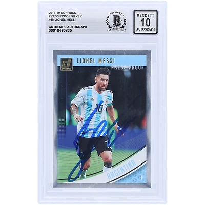 Lionel Messi Argentina National Team Autographed 2018-2019 Panini Donruss Press Proof Silver #88 BAS Authenticated 10 Card