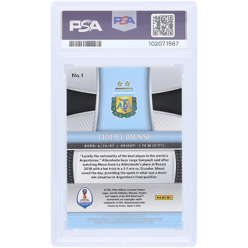 Lionel Messi Argentina National Team Autographed 2018 Panini Prizm World Cup Russia #1 PSA Authenticated 9/10 Card