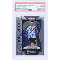 Lionel Messi Argentina National Team Autographed 2022 Panini Prizm WC Qatar Global Reach #10 PSA Authenticated 10/10 Card