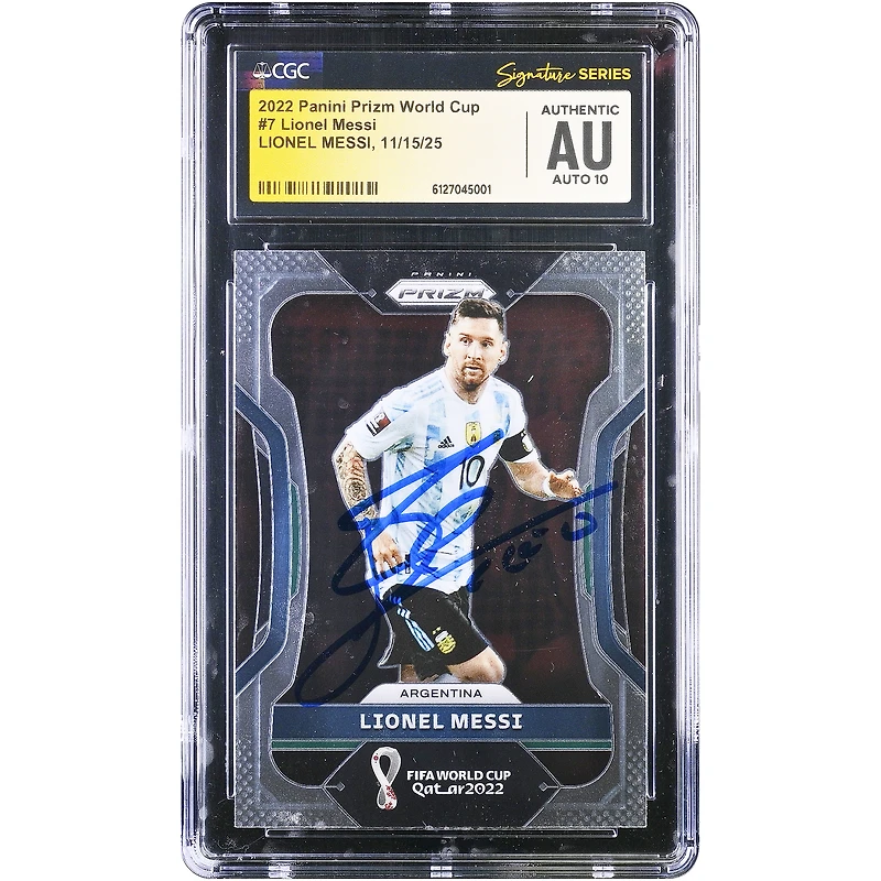 Carte autographiée de Lionel Messi (équipe nationale d'Argentine) - Panini Prizm Coupe du Monde Qatar 2022 n°7 - Authentifiée par Fanatics Witnessed (CGC) - 10/10