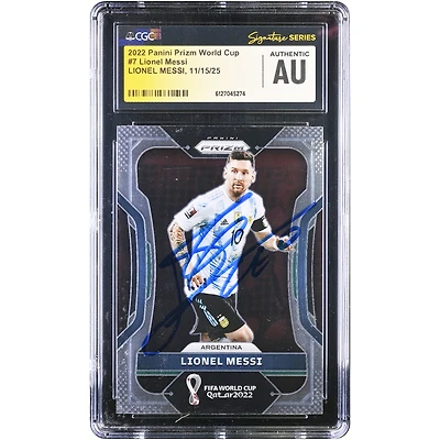 Carte authentifiée par Lionel Messi (équipe nationale d'Argentine) - Panini Prizm Coupe du Monde Qatar 2022, n° 7, certifiée CGC par Fanatics Witnessed