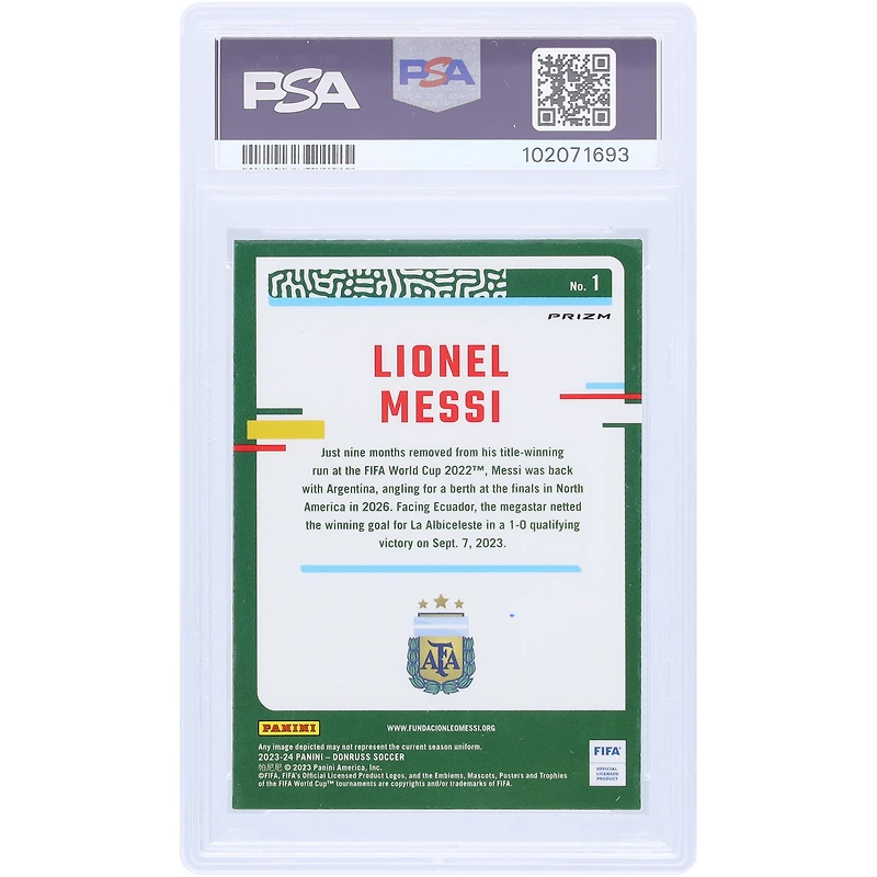 Lionel Messi Argentina National Team Autographed 2023-24 Panini Donruss FIFA Optic Holo #1 PSA Authenticated Auto 10 Card
