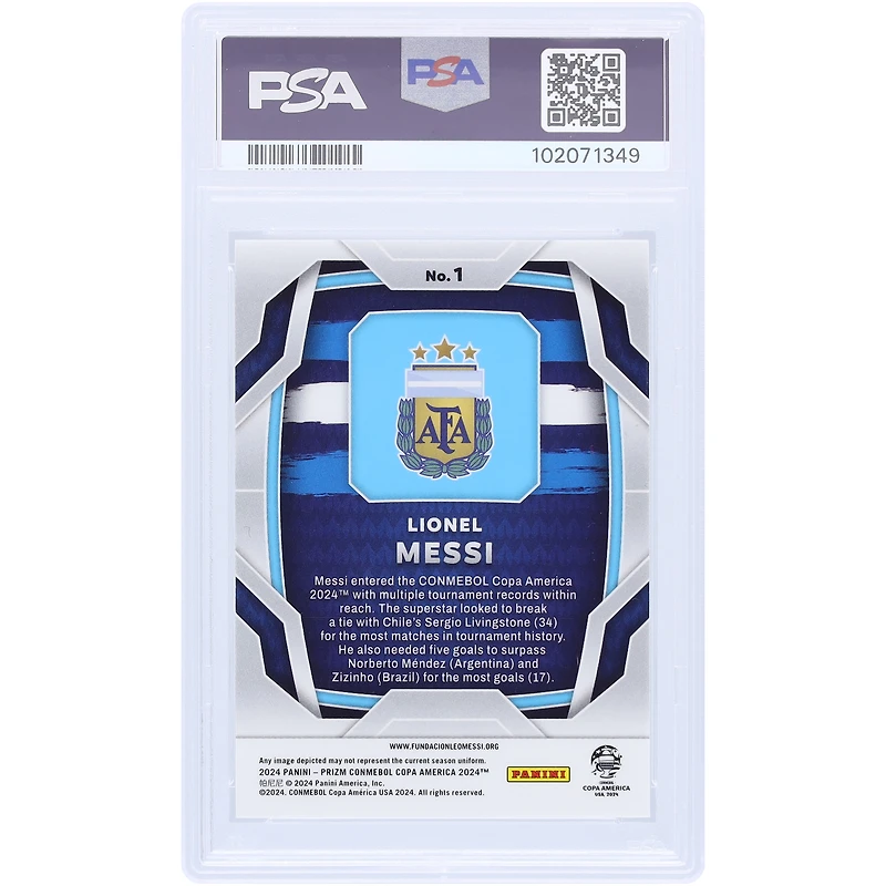 Carte Panini Prizm Copa America n° 1 2024 autographiée par Lionel Messi, équipe nationale argentine, authentifiée, 9/10