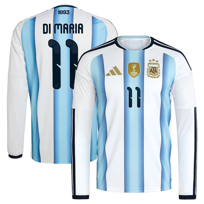 Men's adidas Angel Di Maria White Argentina National Team 2026 Home Replica Long Sleeve Jersey