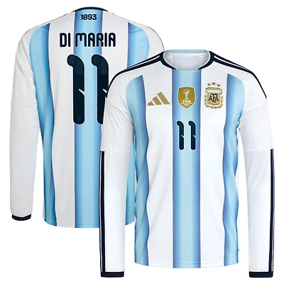 Men's adidas Angel Di Maria White Argentina National Team 2026 Home Replica Long Sleeve Jersey