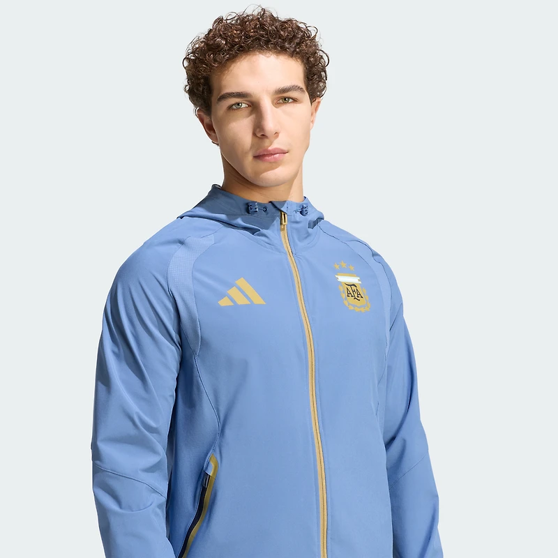 Sweat à capuche zippé raglan adidas bleu pour homme, équipe nationale d'Argentine 2026 Tiro Travel