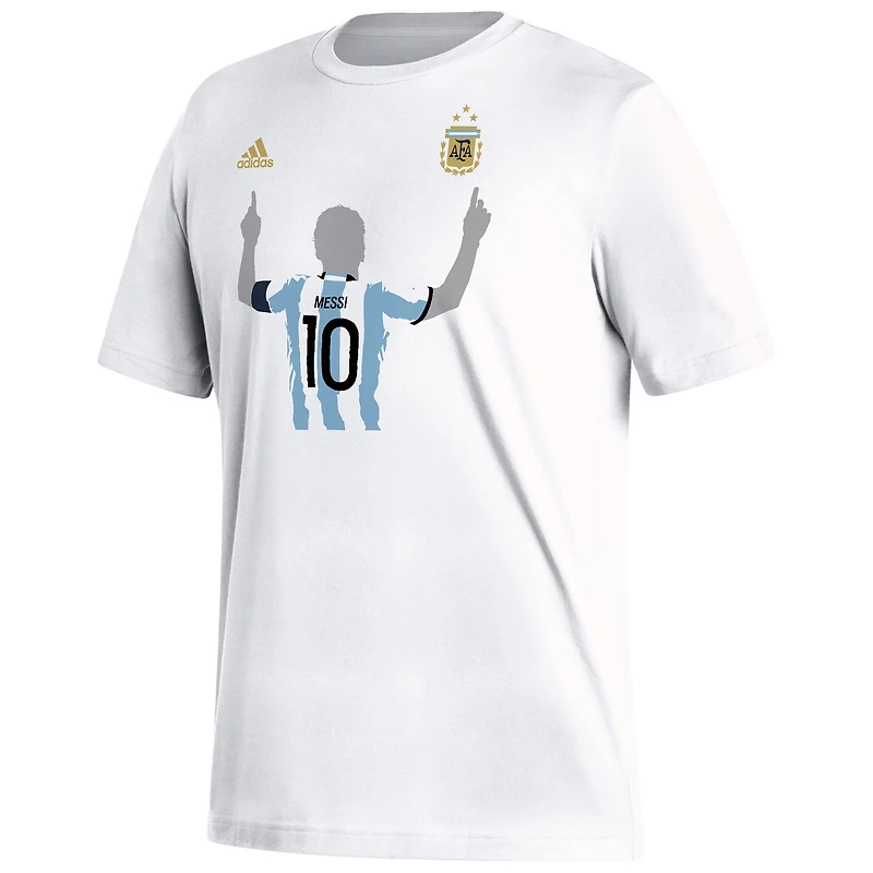 T-shirt de célébration des gagnants l'équipe nationale d'Argentine adidas Lionel Messi pour homme - Blanc 2022