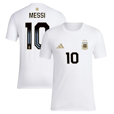 T-shirt adidas Lionel Messi blanc avec nom et numéro de l'équipe nationale d'Argentine pour hommes