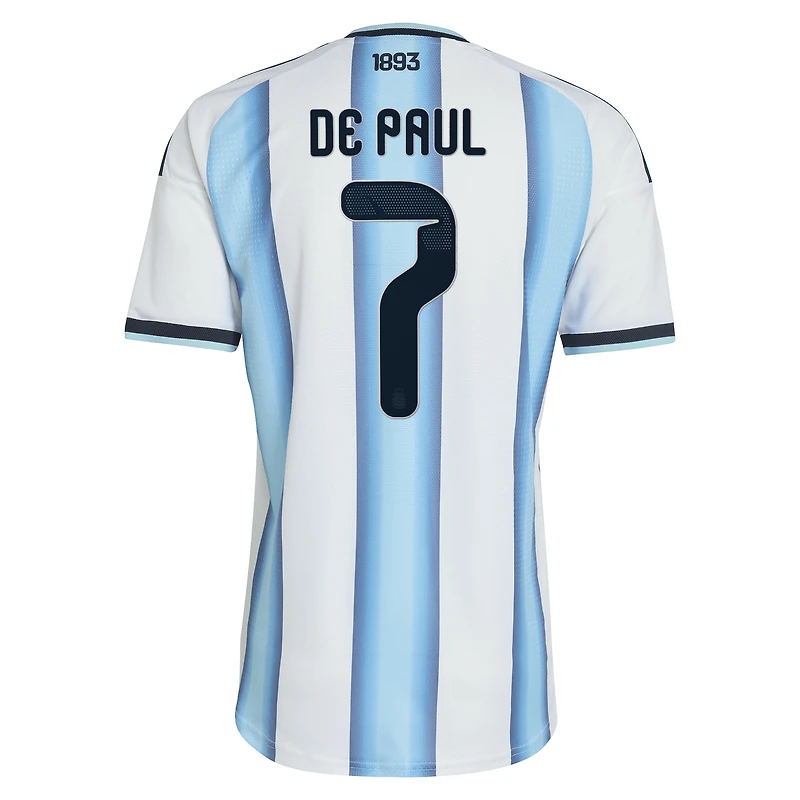 Maillot domicile authentique adidas Rodrigo de Paul blanc l'équipe nationale d'Argentine 2026