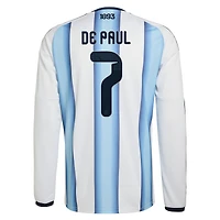 Maillot domicile réplique manches longues adidas Rodrigo de Paul blanc l'équipe nationale d'Argentine 2026