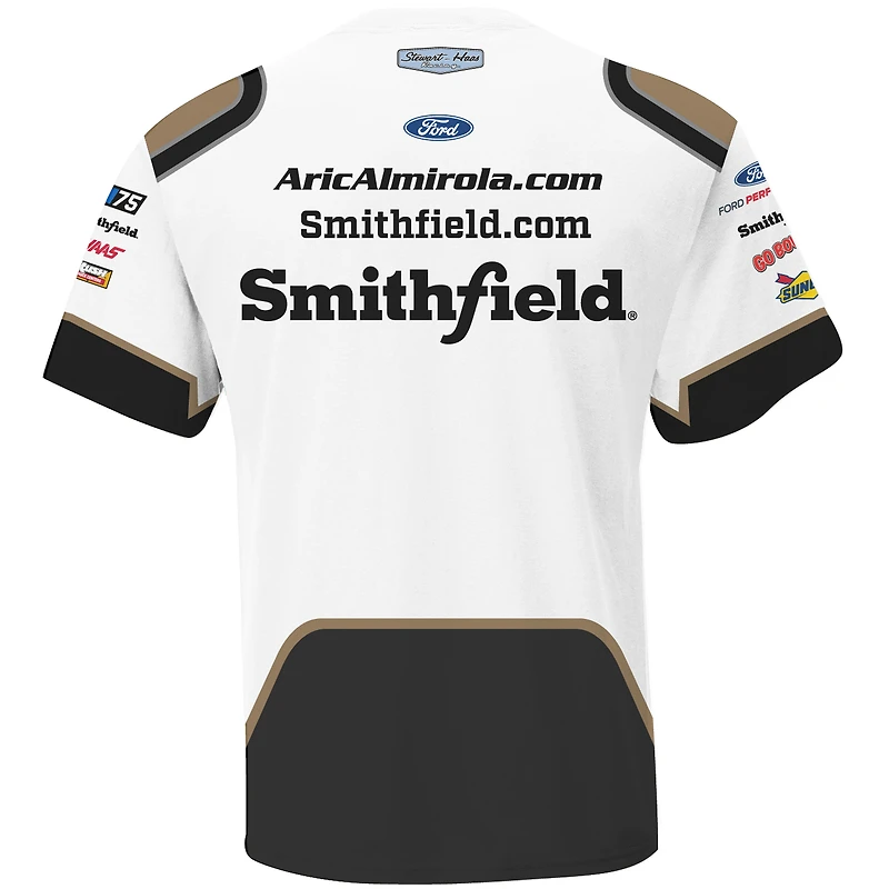Men's Stewart-Haas Racing Team Collection White Aric Almirola Smithfield Sublimated Uniform T-Shirt