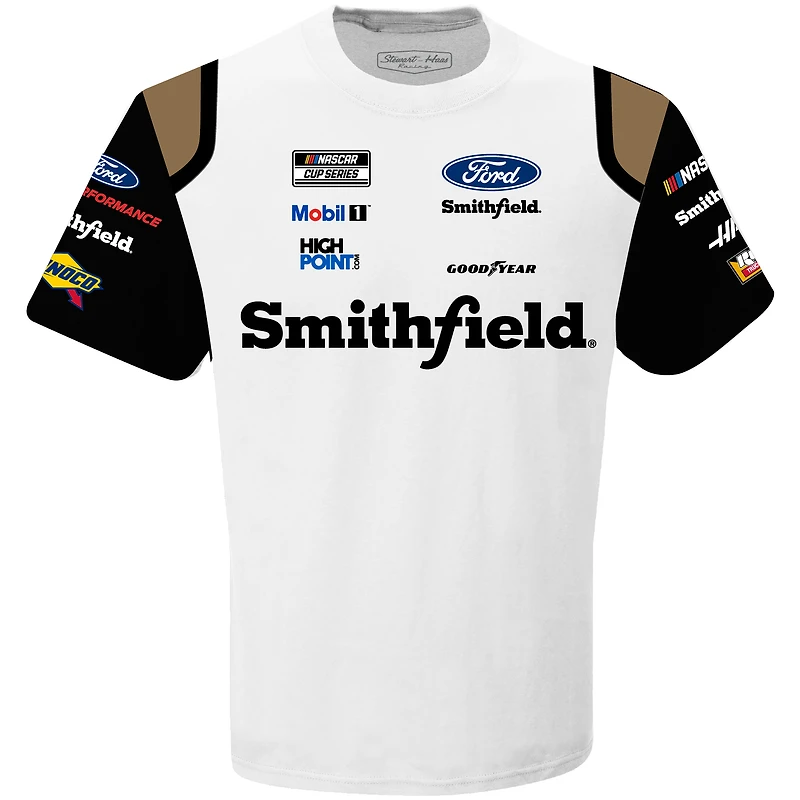 T-shirt d'uniforme sublimé blanc Aric Almirola Smithfield Collection Stewart-Haas Racing Team pour hommes