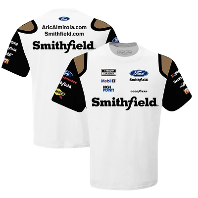T-shirt d'uniforme sublimé blanc Aric Almirola Smithfield Collection Stewart-Haas Racing Team pour hommes