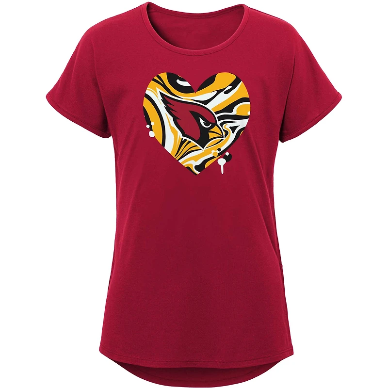 T-shirt Cardinal Arizona Cardinals Drip Heart Dolman pour jeune fille