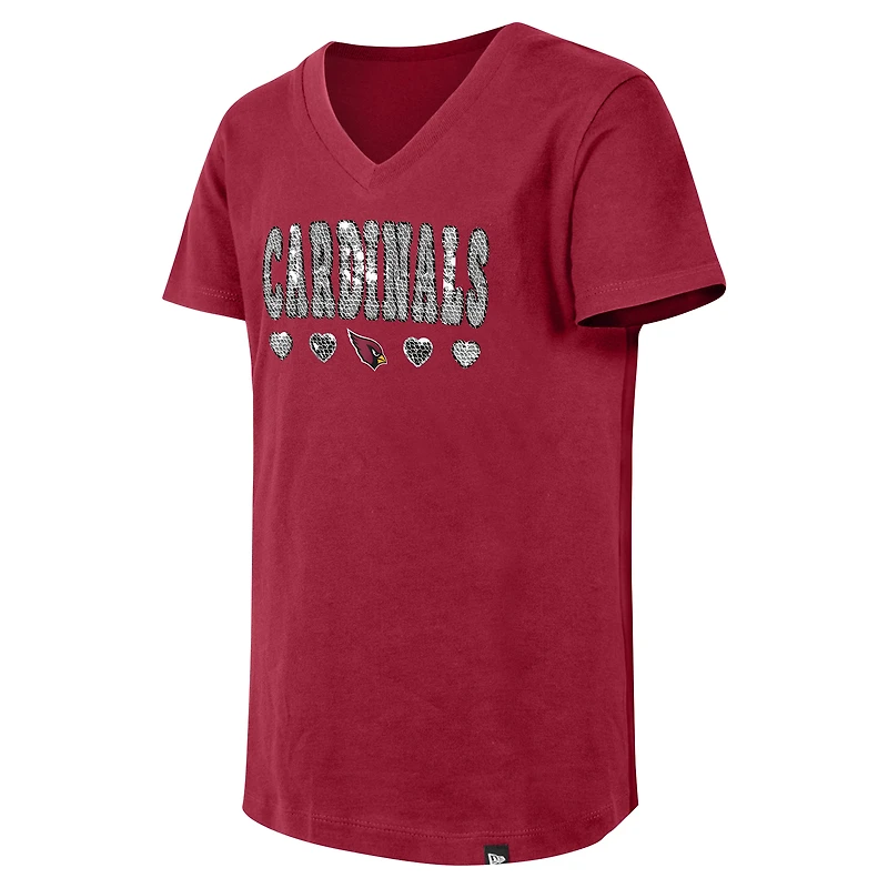 T-shirt à col en V sequins inversés pour filles New Era Cardinal Arizona Cardinals