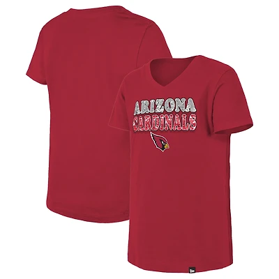 T-shirt à col en V sequins inversés Cardinal Arizona Cardinals New Era pour jeune fille