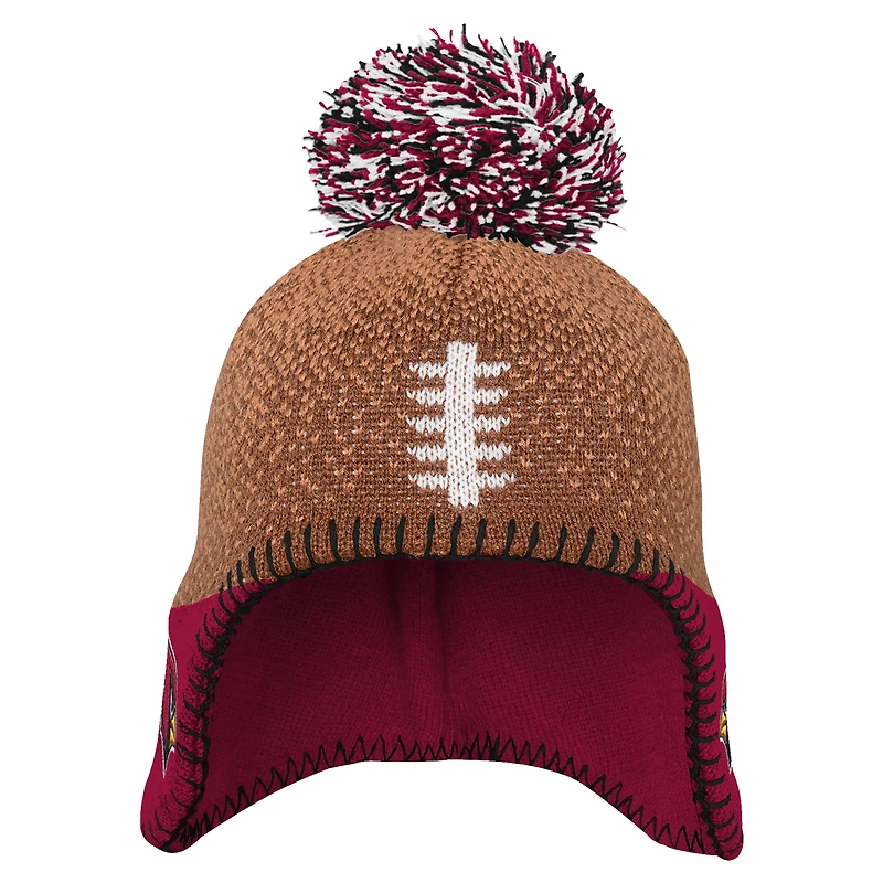 Bonnet tricoté marron pour bébé avec pompon pour footballeur des Arizona Cardinals