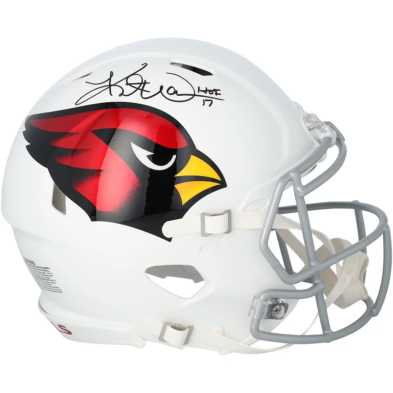 Casque Riddell Speed ​​authentique autographié par Kurt Warner des Cardinals de l'Arizona avec inscription « HOF 17 »