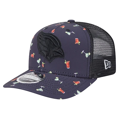Men's New Era  Navy/Black Arizona Cardinals Adventure Drinks Pattern 9SEVENTY Stretch-Snap Hat