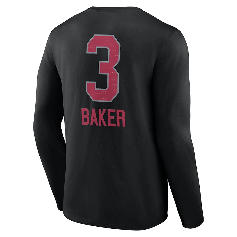 T-shirt à manches longues Budda Baker noir pour homme, avec nom et numéro de l'équipe des Cardinals l'Arizona