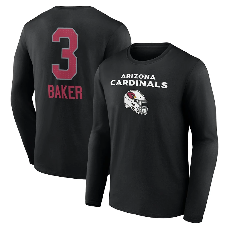 Men's Budda Baker Black Arizona Cardinals Team Wordmark Name & Number Long Sleeve T-Shirt