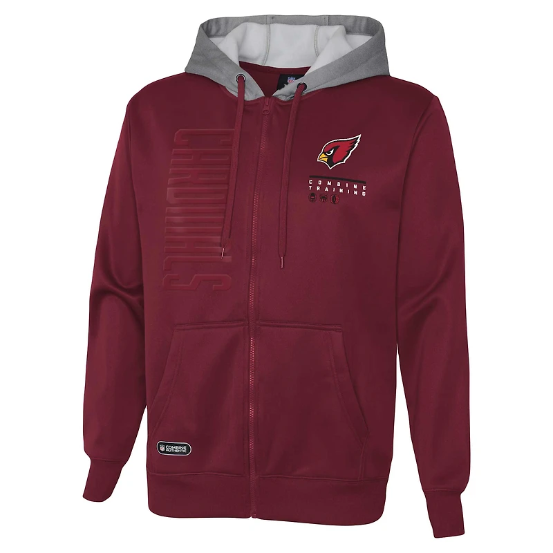 Sweat à capuche entièrement zippé Cardinal Arizona Cardinals Combine Authentic Field Play pour hommes