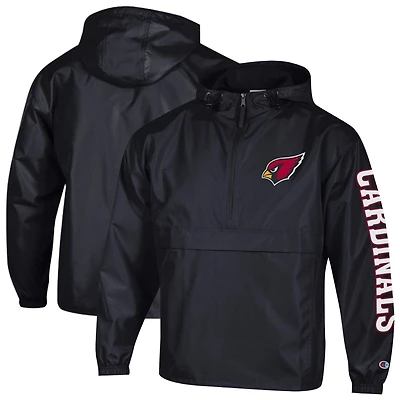 Veste coupe-vent à capuche pliable demi-zip Champion noire pour homme