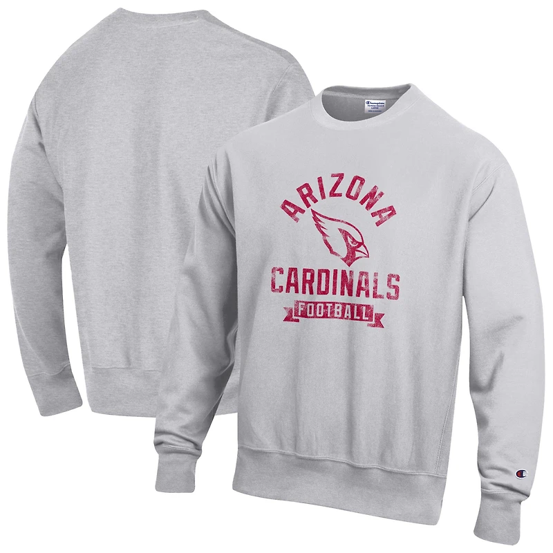 Sweat-shirt en molleton à tissage inversé Champion Heather Grey des Cardinals de l'Arizona pour homme