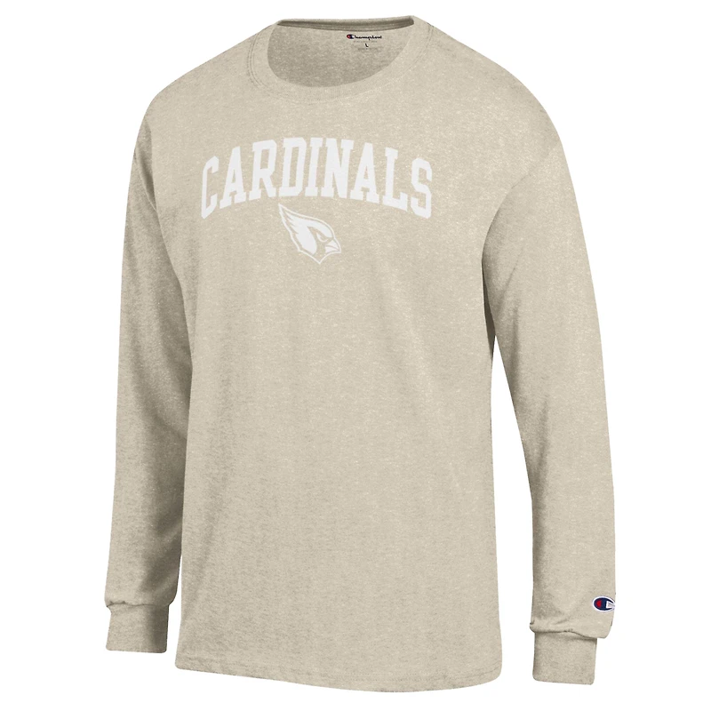T-shirt à manches longues Champion Heather Oatmeal Arizona Cardinals pour homme, imprimé l'encre blanche