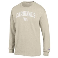 T-shirt à manches longues Champion Heather Oatmeal Arizona Cardinals pour homme, imprimé l'encre blanche