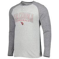 Haut Henley à manches longues raglan Ledger Sport gris chiné des Cardinals de l'Arizona pour homme