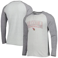 Men's Concepts Sport Heather Gray Arizona Cardinals Ledger Raglan Long Sleeve Henley Top