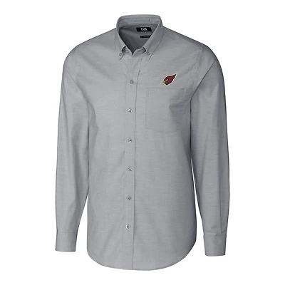 Chemise à manches longues tissée boutonnée Cutter & Buck Charcoal Arizona Cardinals pour homme, grandes tailles, en tissu Oxford extensible, couleur anthracite.